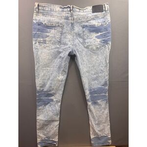 Blind Trust Moto Jeans Mens Ice Blue Acid Wash Distressed Ripped BTP20052 40/34